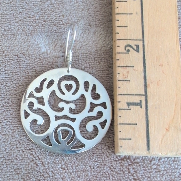 Sterling Silver Large Circle Filigree Dangle Earrings - Picture 4 of 4